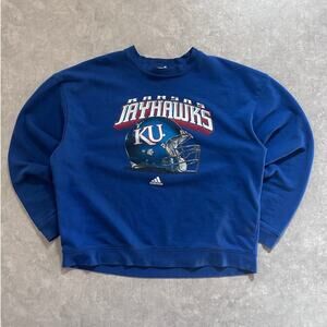 2000s Vintage Kansas Jayhawks Adidas Football Blue Crewneck Size XL